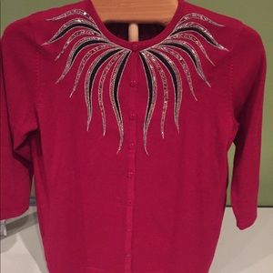 Bob Mackie Red sequin and bead cardigan.